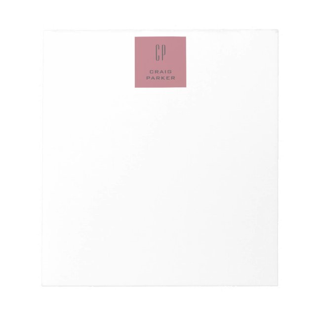 Bloc De Notas Monograma moderno profesional rosa oro blanco (Frente)