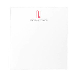 Bloc De Notas Monograma moderno simple blanco rojo