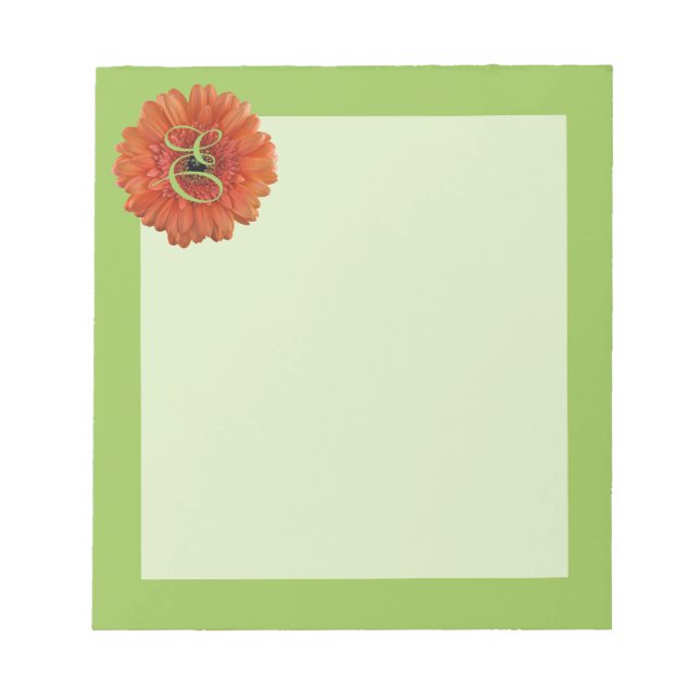 Bloc De Notas Monograma Naranja Gerbera Daisy Green Notepad (Frente)
