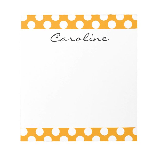 Bloc De Notas Monograma Naranja White Trendy Fun Polka Dot Patte (Frente)