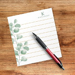 Bloc De Notas Monograma Nombre Acuarela Eucalyptus Lina de Oro<br><div class="desc">Elegante y de moda Billete Monogramado con ilustracion de eucalipto acuarela. Personaliza con tu nombre.</div>