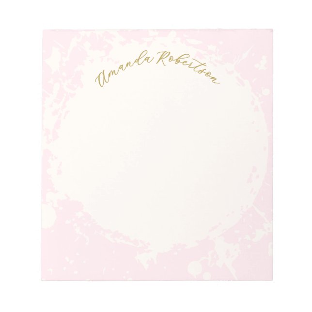 Bloc De Notas Monograma Nombre Pastel Rosa Dorado Salpicado Eleg (Frente)