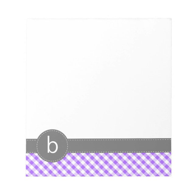 Bloc De Notas Monograma Notepad Purple Gingham Pattern (Frente)