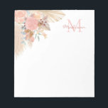 Bloc De Notas Monograma Pampas Grass Floral<br><div class="desc">Este elegante bloc de notas está decorado con pasto de pampas acuáticas,  eucalipto,  flores y hojas secas. Personalizable fácil. Porque creamos nuestra obra de arte no encontrarás esta imagen exacta de otros diseñadores. Acuarela original © Michele Davies.</div>