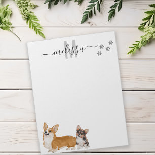 Bloc De Notas Monograma Personalizada Acuarela Amor Corgi