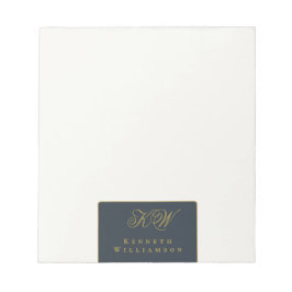 Bloc De Notas Monograma Personalizado Azul Marino Dorado Blanco 