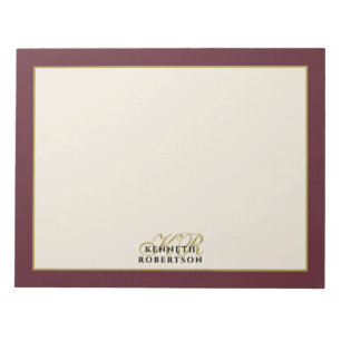 Bloc De Notas Monograma personalizado burgundy crema dorado mini