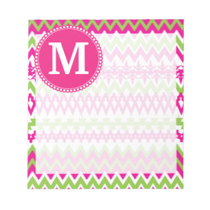 Bloc De Notas Monograma personalizado Chevron tribal de rosa cal