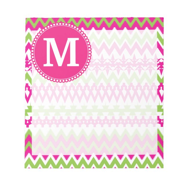 Bloc De Notas Monograma personalizado Chevron tribal de rosa cal (Frente)