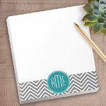 Bloc De Notas Monograma Personalizado de Chevrons de Carbón verd<br><div class="desc">Azul y gris - Un audaz diseño art decó en colores frescos y alegres. Si necesita ajustar los monogramas,  haga clic en el botón personalizar y realice cambios.</div>