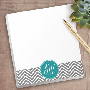 Bloc De Notas Monograma Personalizado de Chevrons de Carbón verd