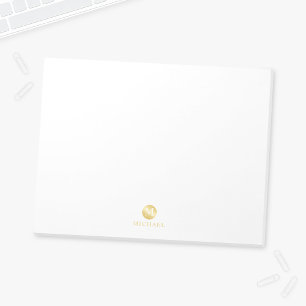 Bloc De Notas Monograma personalizado en blanco y oro de lujo