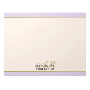 Bloc De Notas Monograma Personalizado Lavanda Marfil Dorado Mini