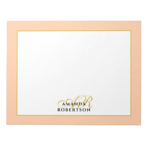 Bloc De Notas Monograma Personalizado Melocotón Dorado Negro Ele