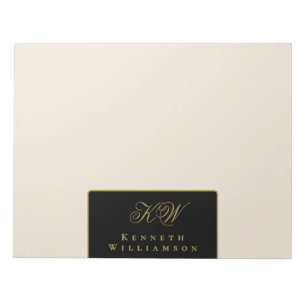 Bloc De Notas Monograma Personalizado Negro Crema Dorado Elegant