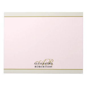 Bloc De Notas Monograma personalizado rosa pastel dorado beige a