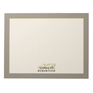 Bloc De Notas Monograma personalizado taupe crema dorado minimal