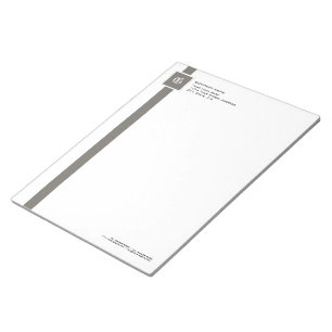 Bloc De Notas Monograma profesional Gris y franja blanca de 11" 