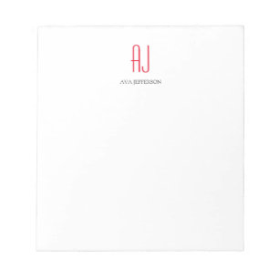 Bloc De Notas Monograma rojo blanco vertical simple moderno