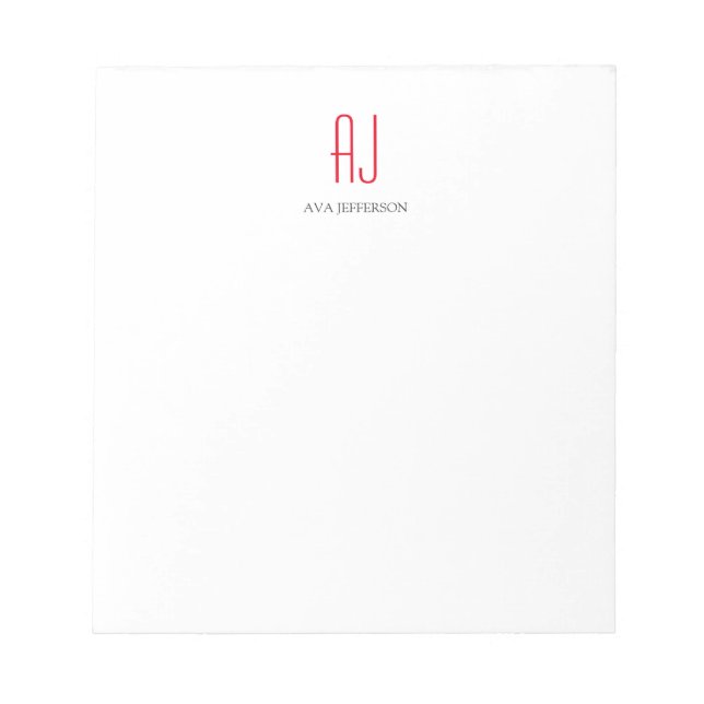 Bloc De Notas Monograma rojo blanco vertical simple moderno (Frente)