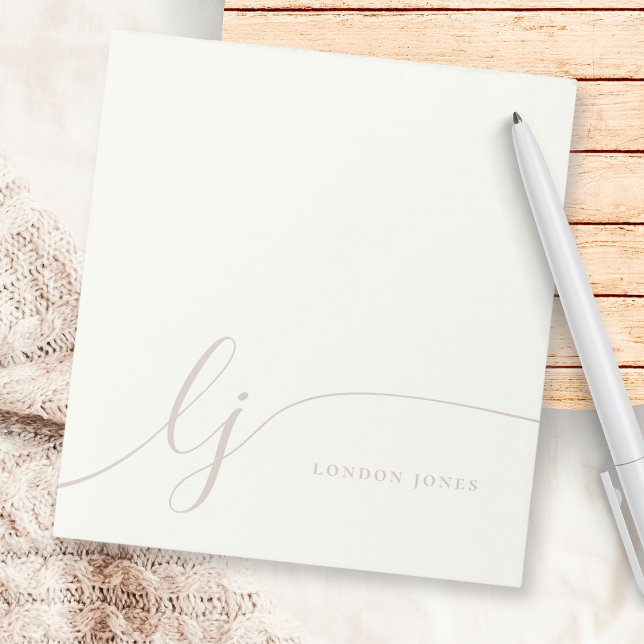 Bloc De Notas Monograma Rosa Moderno Mínimo Rosa Femenino Marfil (Subido por el creador)