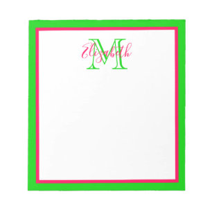 Bloc De Notas Monograma rosa y verde precoz