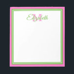 Bloc De Notas Monograma rosa y verde precoz<br><div class="desc">Personalice este bloc de notas de monograma verde y rosado con su elección de nombre e inicial.</div>