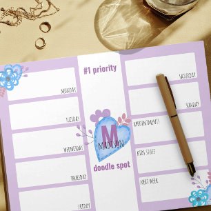 Bloc De Notas Monograma Semanal Para Hacer Doodles Lilac