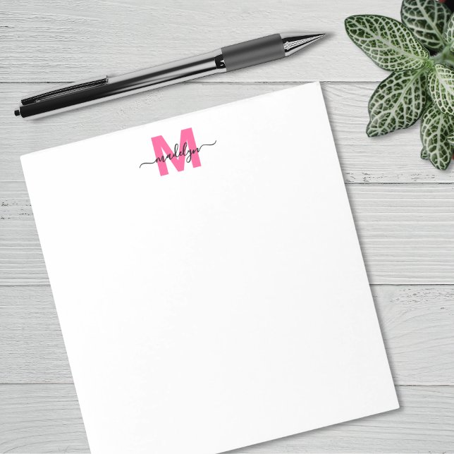 Bloc De Notas Monograma Sencillo Rosa Caliente (Hot Pink Simple Monogram Notepad)