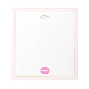 Bloc De Notas Monograma simple de beso rosado lindo