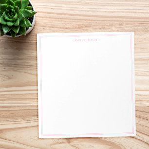 Bloc De Notas Monograma simple Minimalista rosa de dos bordes