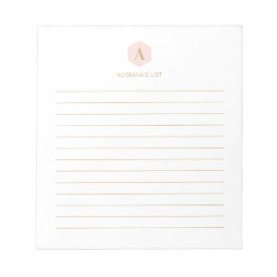 Bloc De Notas Monograma simple moderno personalizado rosa y dora