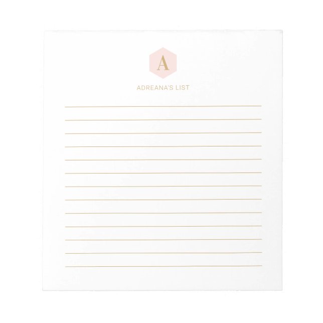 Bloc De Notas Monograma simple moderno personalizado rosa y dora (Frente)