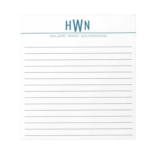 Bloc De Notas Monograma Simple Moderno y Audaz para Hombres (Frente)