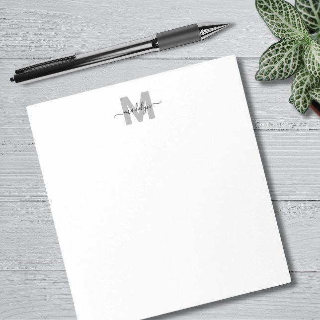Bloc De Notas Monograma Simple Nombre Blanco Negro (Black White Simple Name Monogram Notepad)