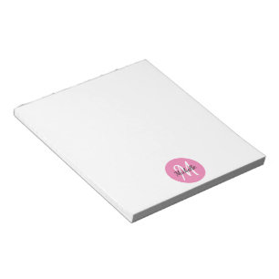 Bloc De Notas Monograma simple rosa y blanco trendy clásica