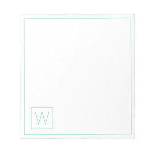 Bloc De Notas Monograma simple Verde azulado y blanco claro
