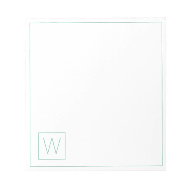Bloc De Notas Monograma simple Verde azulado y blanco claro (Frente)