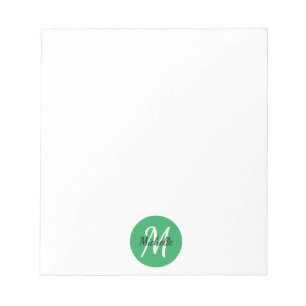 Bloc De Notas Monograma simple verde y blanco Notable clásico de
