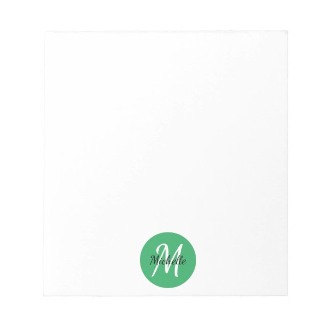 Bloc De Notas Monograma simple verde y blanco Notable clásico de (Frente)
