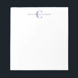 Bloc De Notas Monograma simple y personalizado y nombre en lavad<br><div class="desc">Monograma simple y personalizado en el Bloc de notas de Lavanda</div>