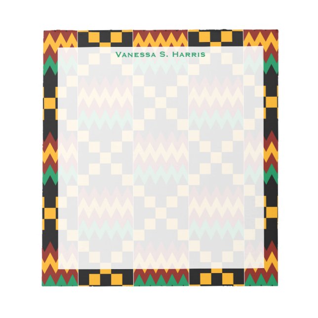 Bloc De Notas Monograma verde amarillo negro Kwanzaa Kente Cloth (Frente)