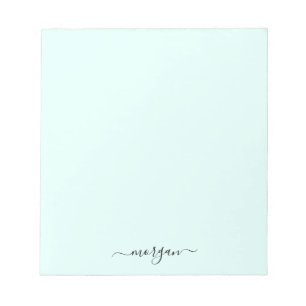 Bloc De Notas Monograma Verde Azul Femenino Moderno Script Perso