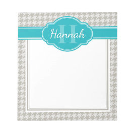 Bloc De Notas Monograma Verde azulado con patrón de Houndstap gr