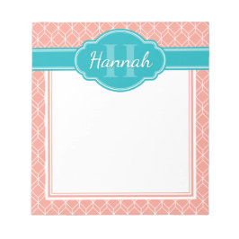 Bloc De Notas Monograma Verde azulado del patrón de diamante geo