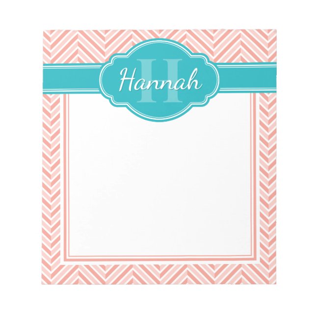 Bloc De Notas Monograma Verde azulado del patrón de hueso de are (Frente)