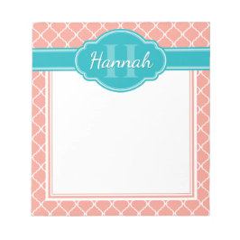 Bloc De Notas Monograma Verde azulado del patrón de letargo blan