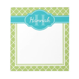 Bloc De Notas Monograma Verde azulado del patrón de letargo blan