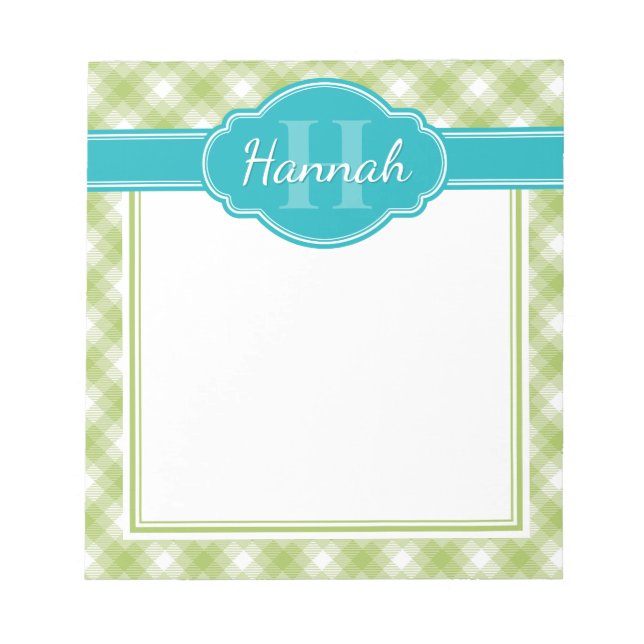 Bloc De Notas Monograma Verde azulado del patrón de plastificado (Frente)