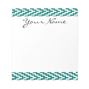Bloc De Notas Monograma Verde azulado Ikat Blanco Chevron Zig Za